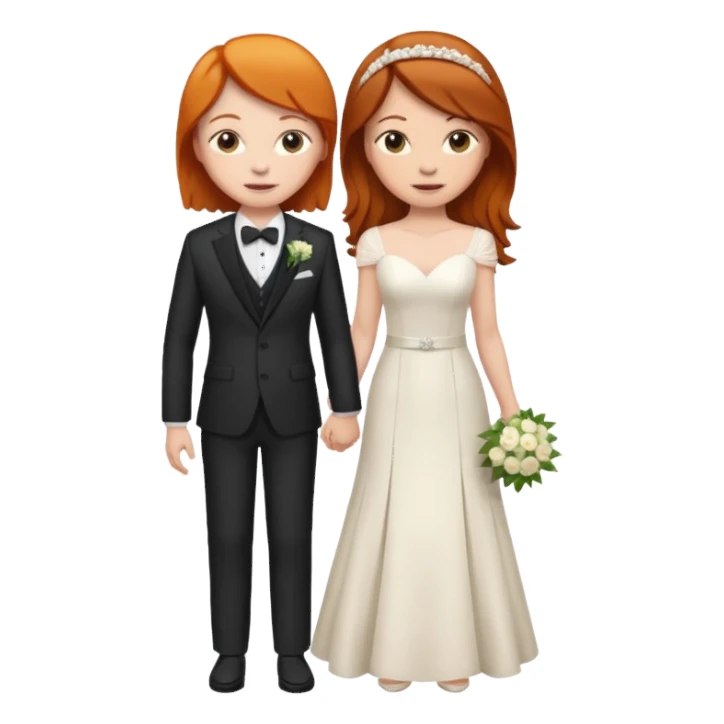 lesbian couple getting married. one ginger one brunette. ginger in a suit, brunette in a dress. BOTH GIRLS sticker