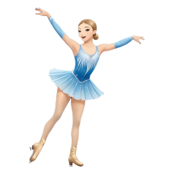 An icon featuring a graceful figure skater performing a flawless routine on an ice rink. The background shows a grand arena, Madison Square Garden, filled with spectators. Snowflakes and spotlights add to the elegance and beauty of the performance. Transparent background. sticker
