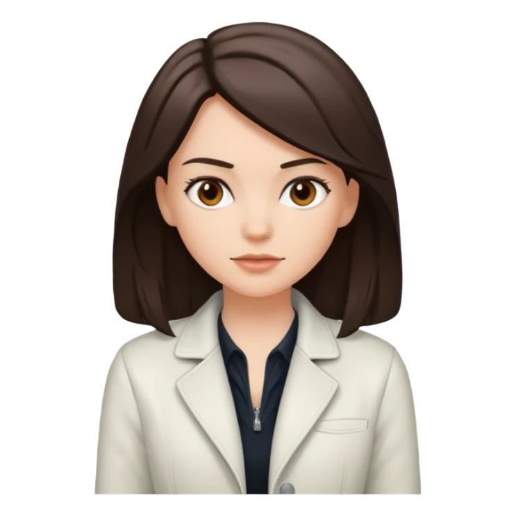 white girl with white jacket and dark brown shoulder-length hair sticker