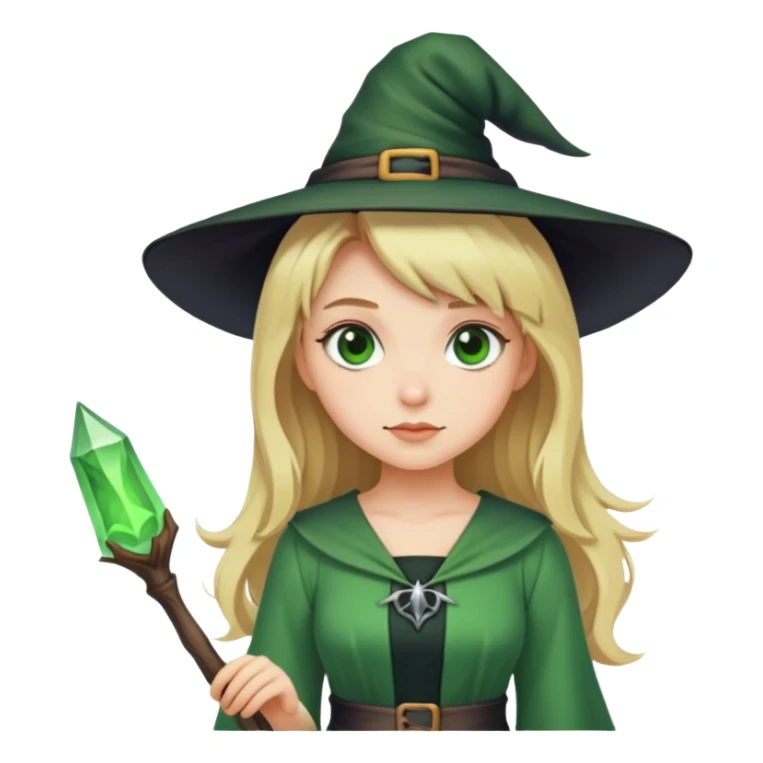 a young girly witch with blond hair, and a green dress sticker
