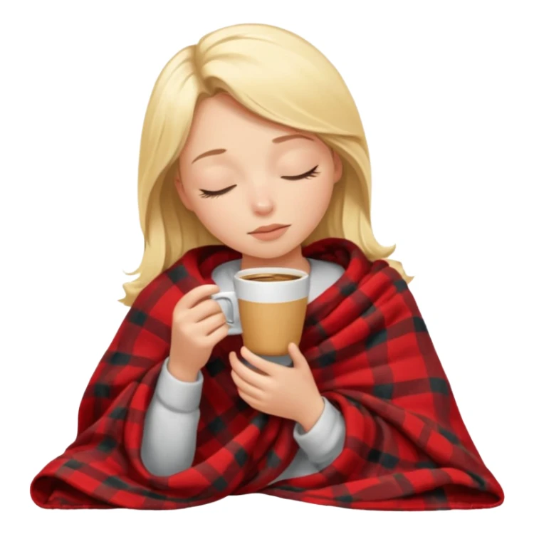 blonde girl inside a blanket sipping coffee eyes closed sticker