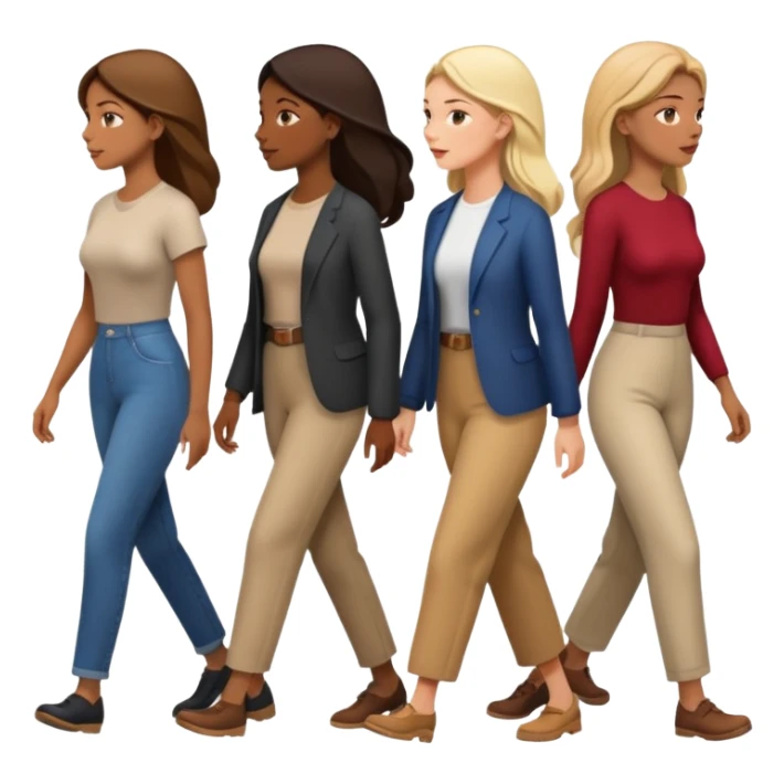 6 women interviewee walking side of face sticker
