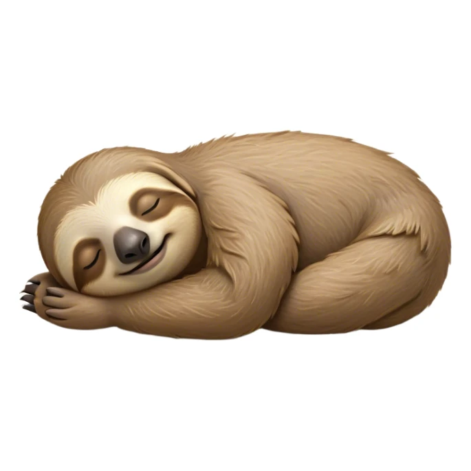 Meme-Worthy cute Sleeping Sloth Portrait Emoji, Head resting peacefully with a contented smile, showcasing a luxuriously soft, fuzzy form and eyes gently closed in serene slumber, Simplified yet comically adorable features, highly detailed, glowing with a soft, drowsy glow, high shine, relaxed and utterly lovable, stylized with an air of playful laziness, bright and heartwarming, soft glowing outline, capturing the essence of a sleeping sloth that feels destined to become the next viral icon of adorable rest! sticker
