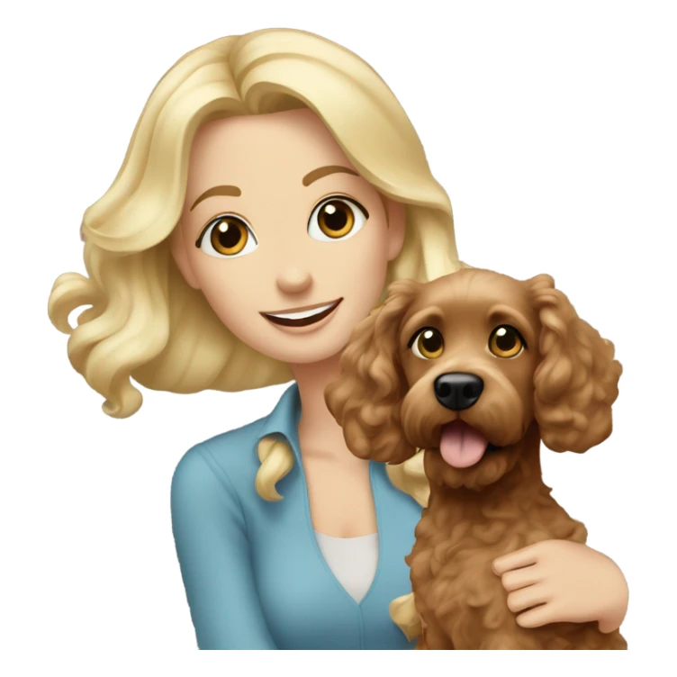 blue eyed blonde lady with brown Cockapoo puppy dog sticker