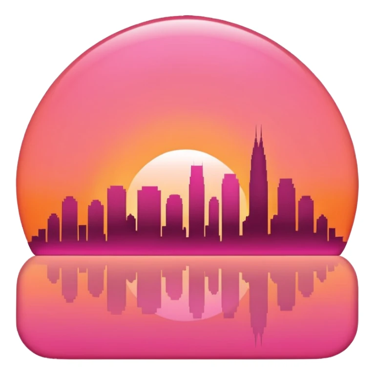 “Simple sunset emoji 🌇 in clean 3D style, smooth rounded shapes, warm orange-pink sky, glossy shiny surface, soft studio lighting, cute emoji look, minimal city silhouette, no text, no shadow, no background (transparent), high-quality 3D render.” sticker