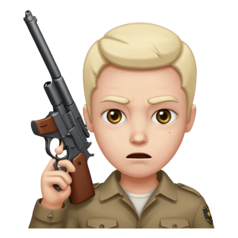A face with a gun to its head and a psycho kind of expression  sticker