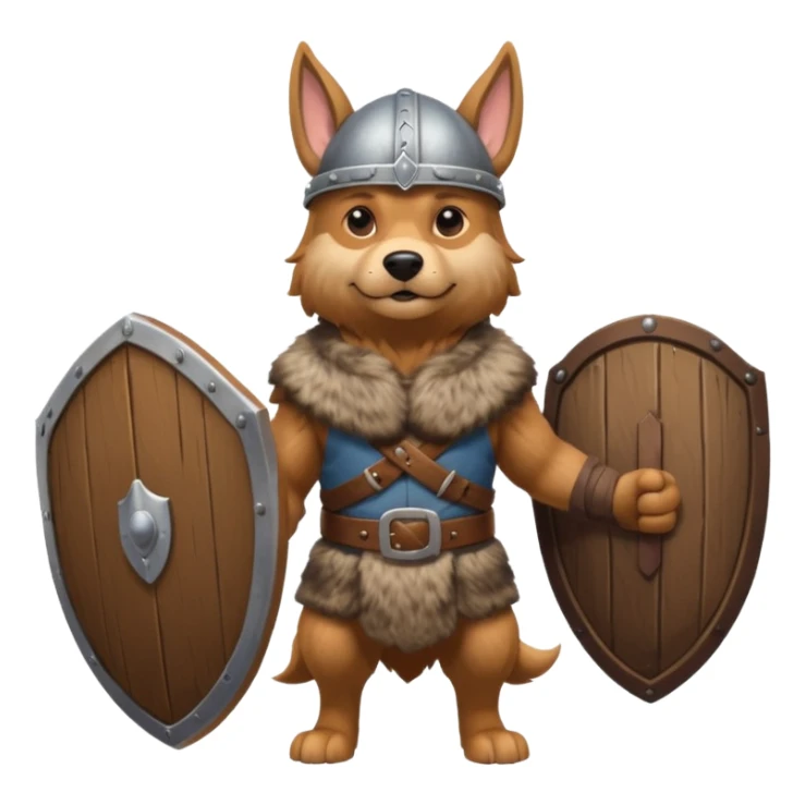 Viking Dog with helmet and wooden shield sticker