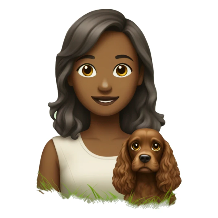 girl with brown cocker spaniel in grass sticker