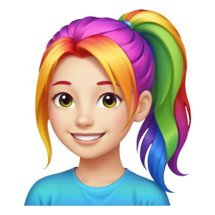 Girl with rainbow ponytail — bright gradient strands flowing sticker