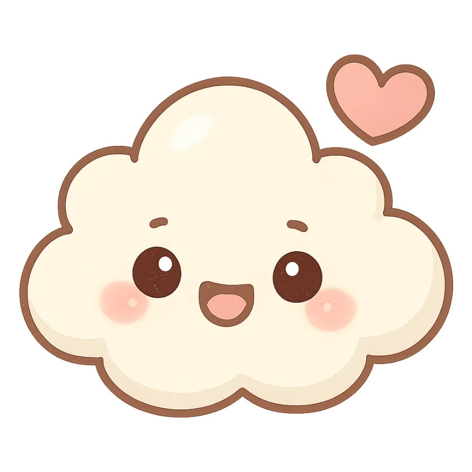 chibi sticker-style cloud with a heart accent, cute and exaggerated sticker