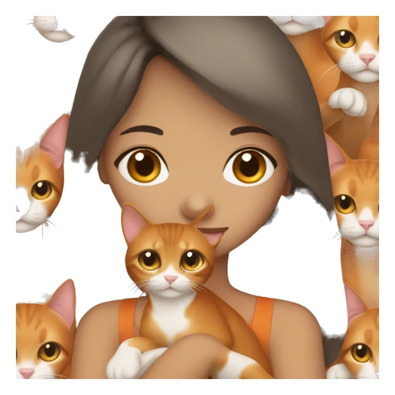 Brunette girl with an orange oriental cat sticker
