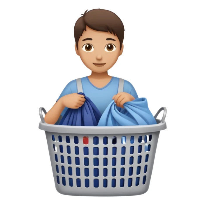 person putting dirty clothes in a laundry basket, simple and friendly sticker