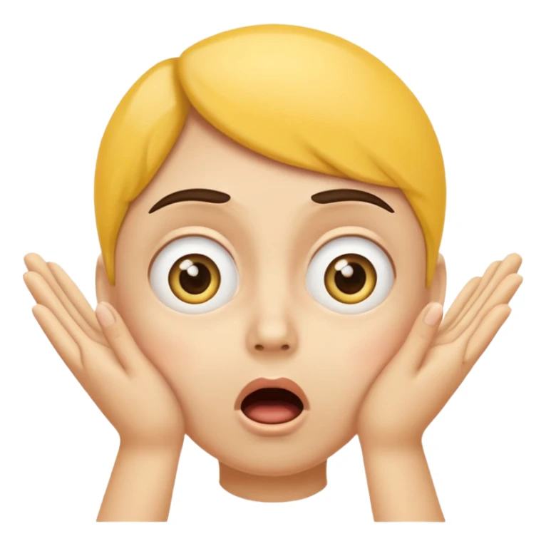 shocked emoji, hands on cheeks, wide eyes, yellow face, no text sticker