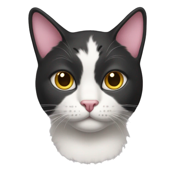 Cat with clear white face, little black spot like mustache under nose, pink ears, and full forehead and under ears the fur is black, yellow eyes, no stripes sticker