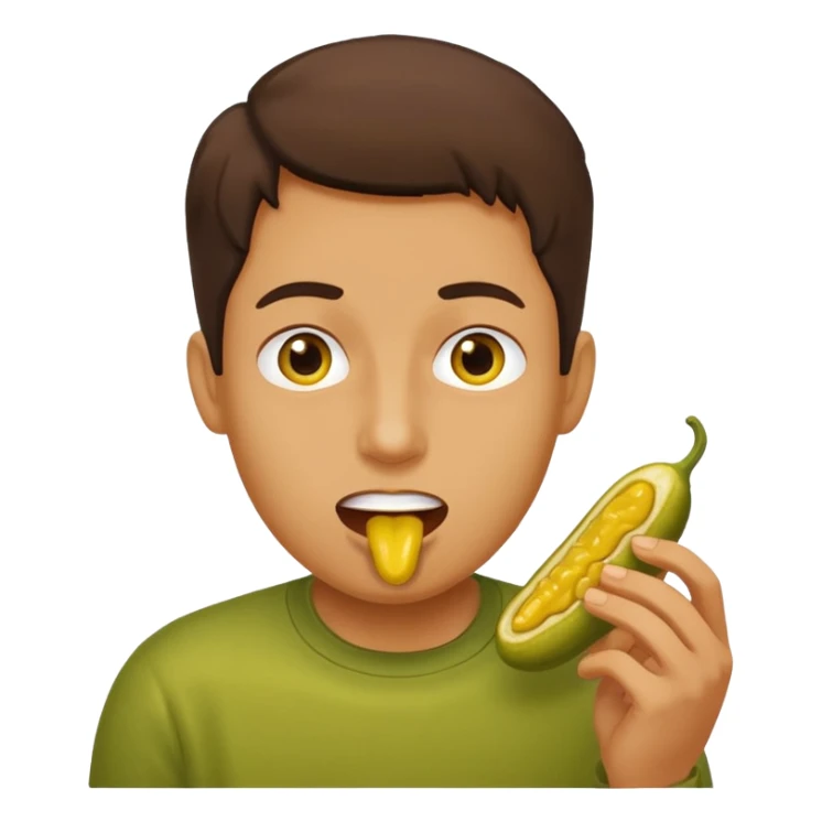 person eating a object that's yellow and shaped like pickle sticker