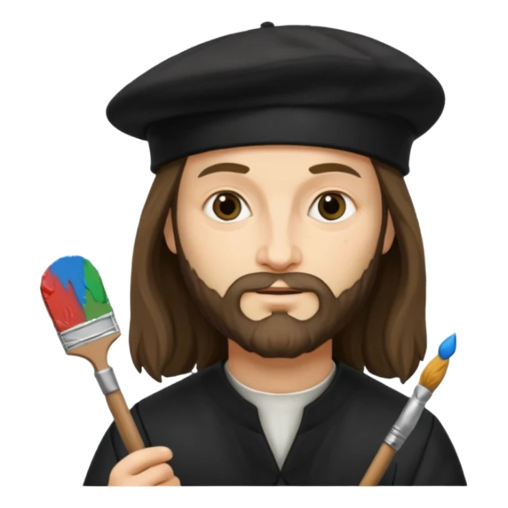 Leonardo da Vinci wear black beret hat, hold a brush sticker
