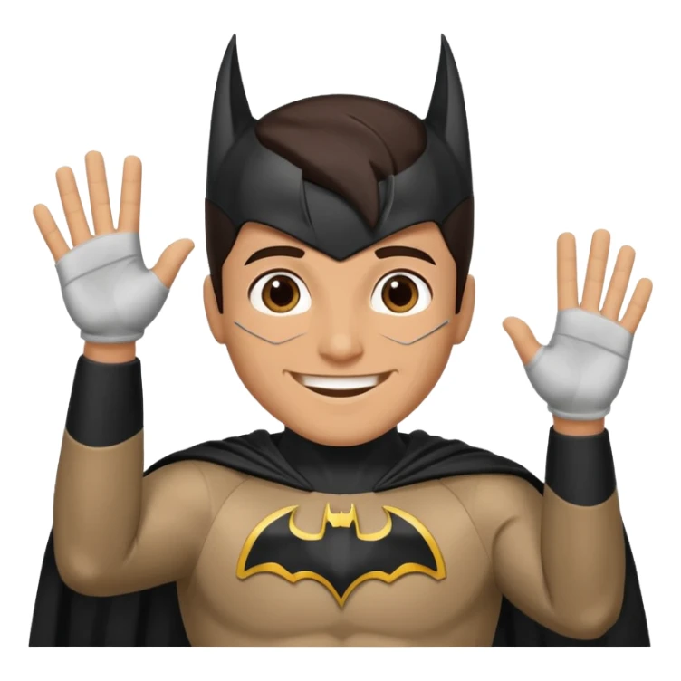 Make a man with brown eyes and dark hair in a Batman costume waving "hello" sticker
