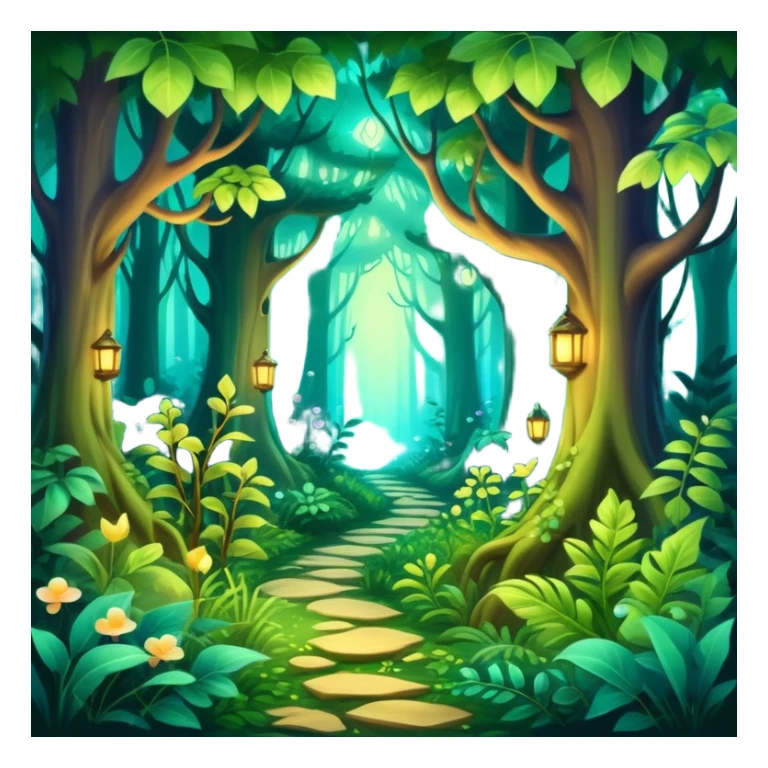 enchanted forest with dense foliage and soft magical glow, fantasy vibe sticker