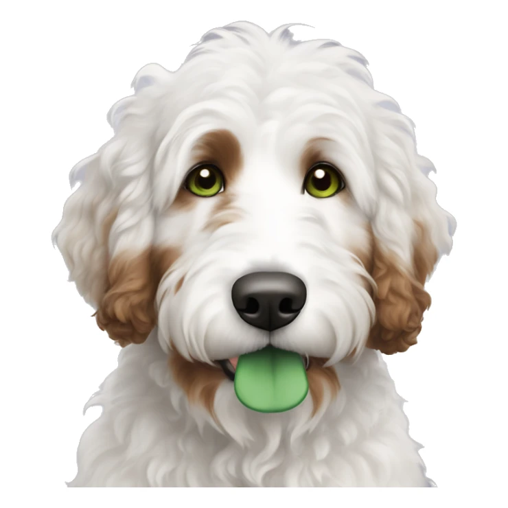 white bernedoodle with brown spots and green eyes sticker