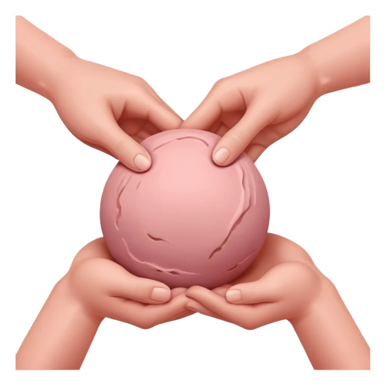 two hands kneading a small pink ball of clay in a prepping manner sticker