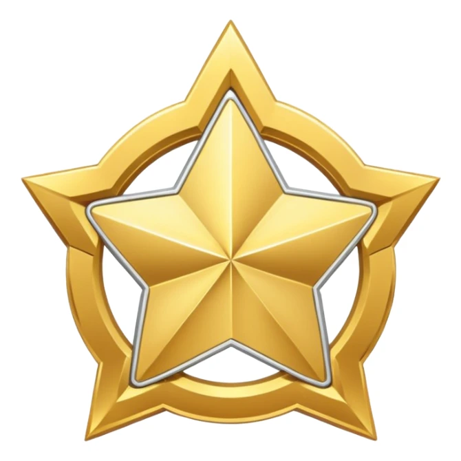 golden medal in star shape, central empty space, details in border, golden, Silver center sticker
