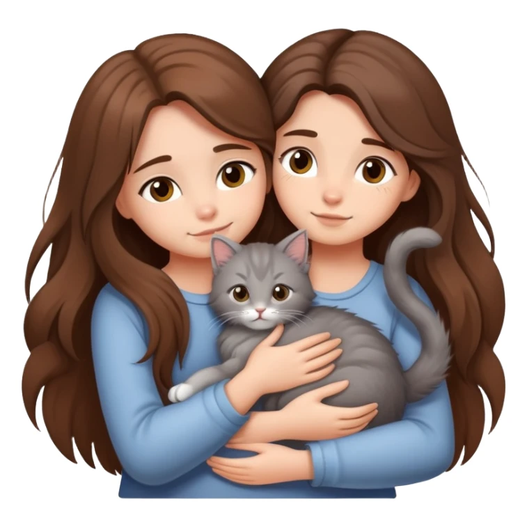 A girl with long hair tightly hugged a kitten sticker