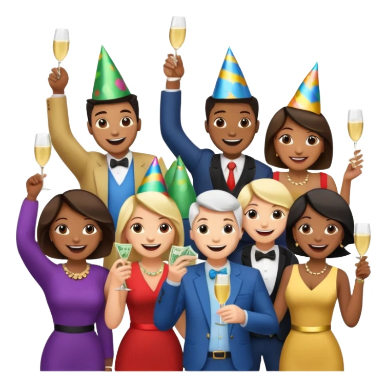 group of excited people who just won cash playing a game sticker