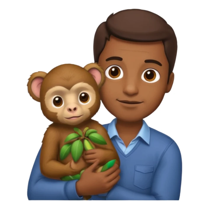 a man holdig a little monkey in his arms sticker