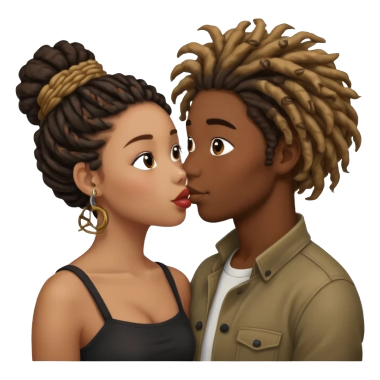 Brown boy with dreadlock kissing black girl with curly bun sticker