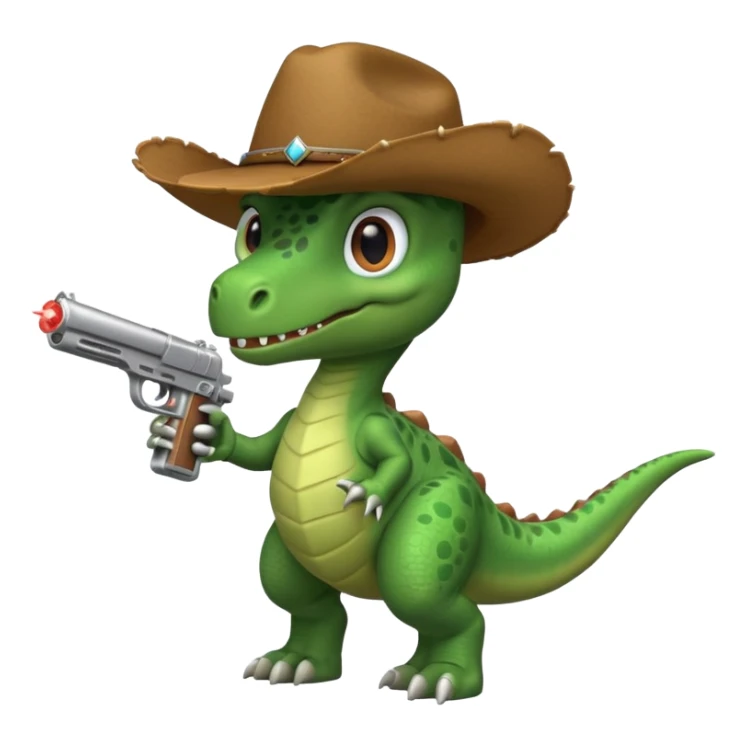 dinosaur with cowboy hat and a laser gun in hand sticker