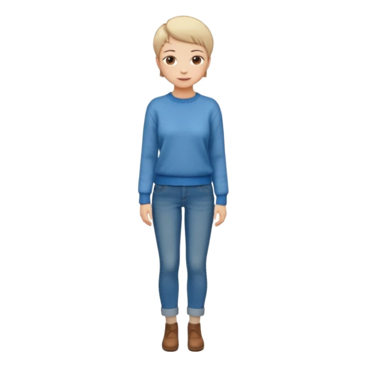 woman full body standing short pixie hair jeans sweater smile sticker