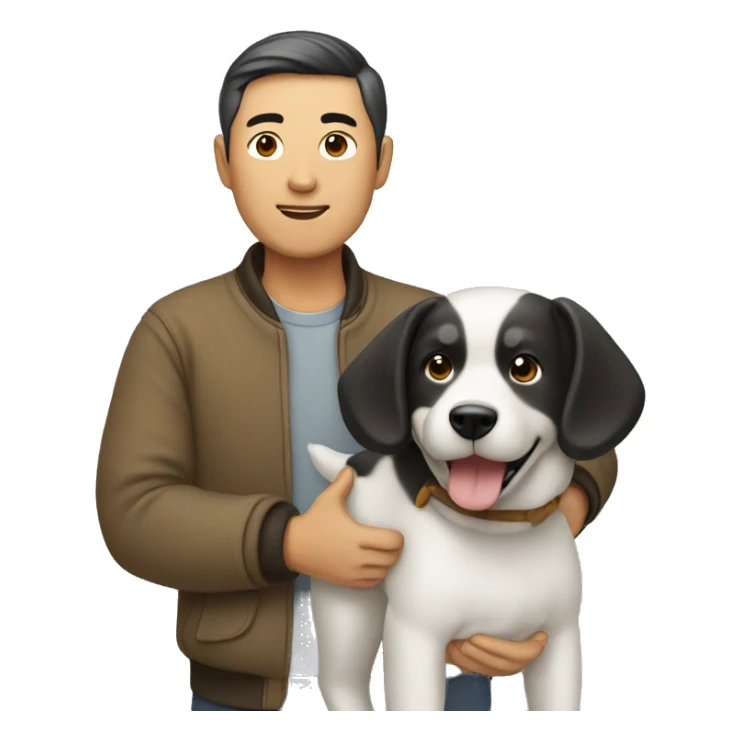 Asian man with a dog in his hand sticker