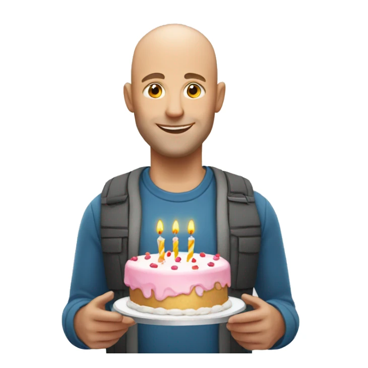 white bald man wearing a  cap HOLDING BIRTHDAY CAKE sticker