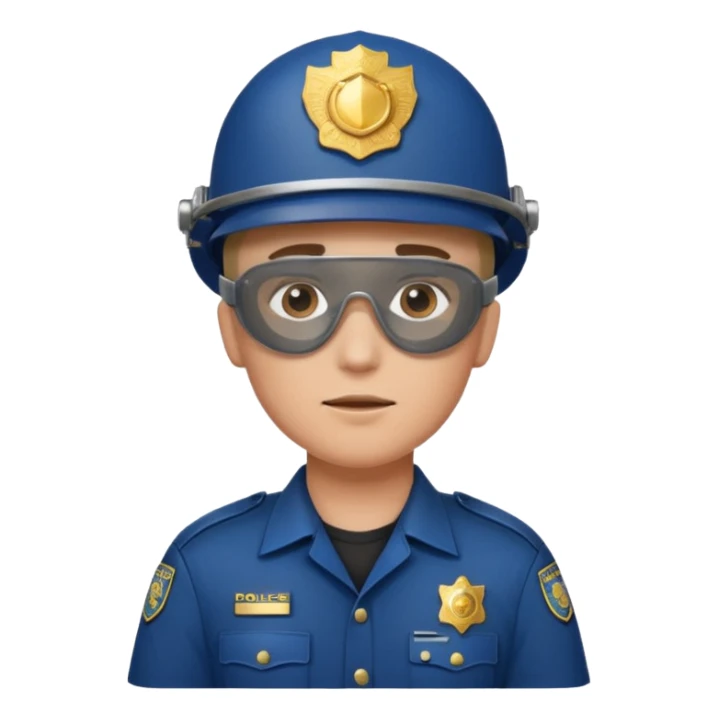 police officer in uniform with welding goggles on head sticker