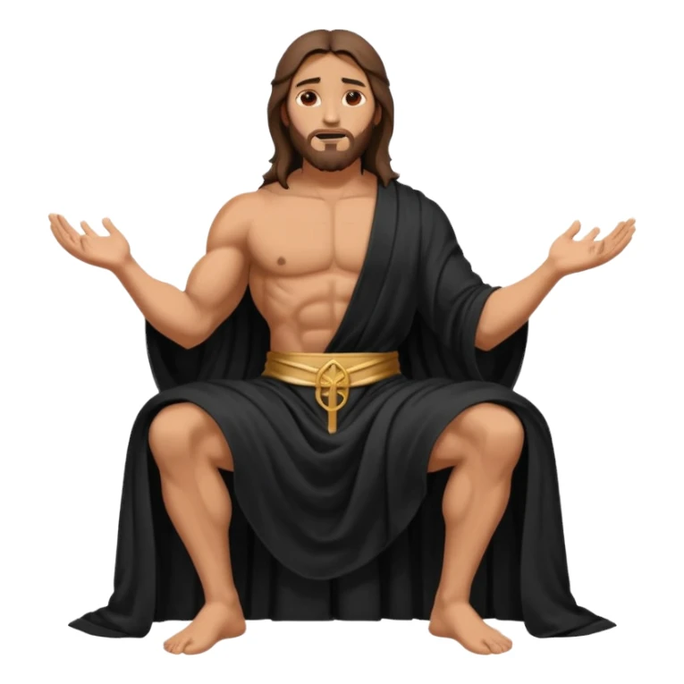 fullbody jesus christ jacked, sleeveless black robe sitting sticker
