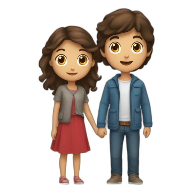 Une fille brune et un garçon brun avec un cœur sticker