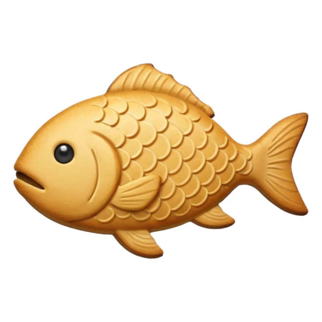fish-shaped cookie, golden brown baked texture, no eyes, shape like a toy sticker