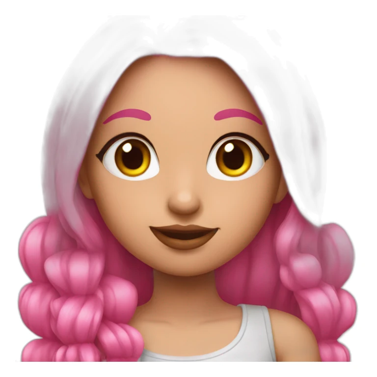 girl with false eyelashes, nails and pink hair sticker