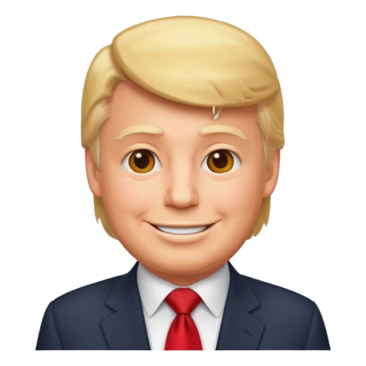 Donald Trump emoji style, smiling, light hair, red tie sticker