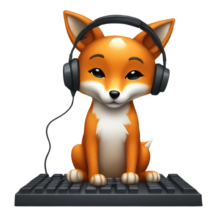 Detailled Baby kawaii fox with headphones on ears and keyboard computer sticker