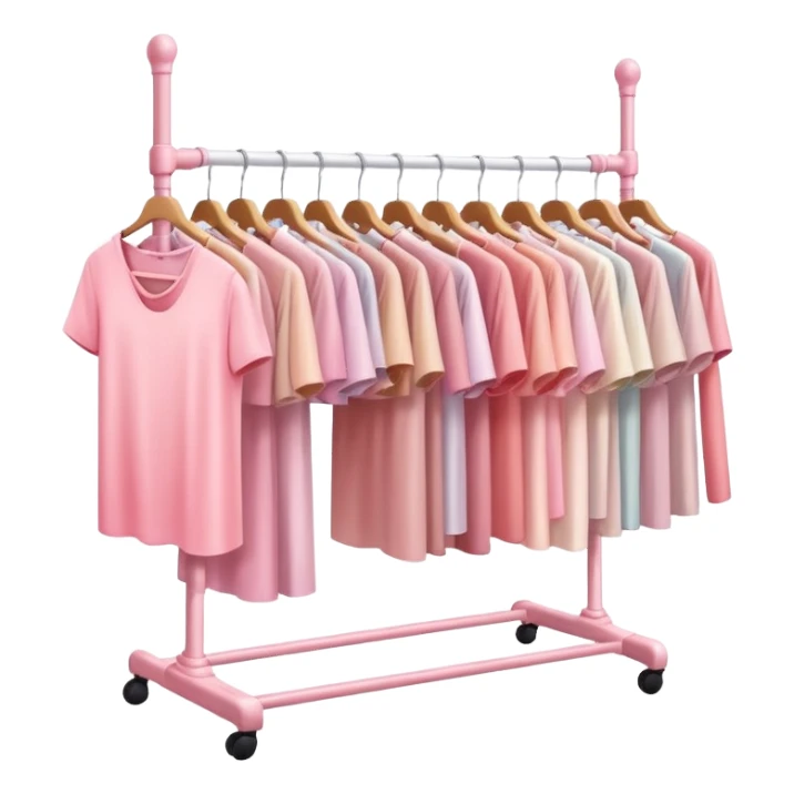 clothes store rack filled with different shades of light pink clothes sticker