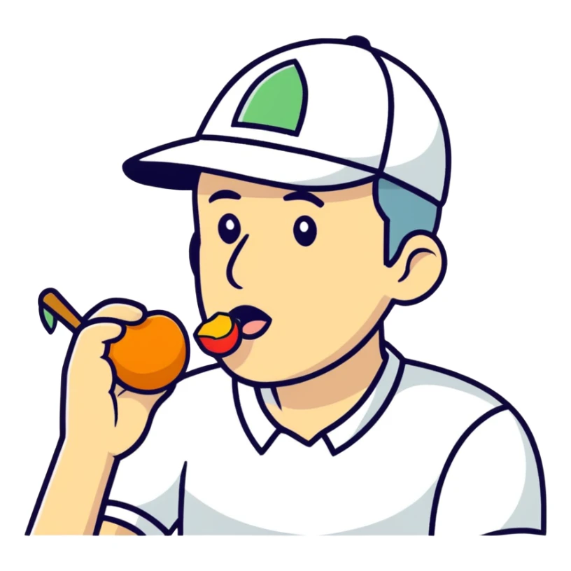 A Man wearing a golf hat eating peaches sticker