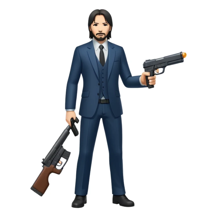 John Wick in full growth with a gun sticker