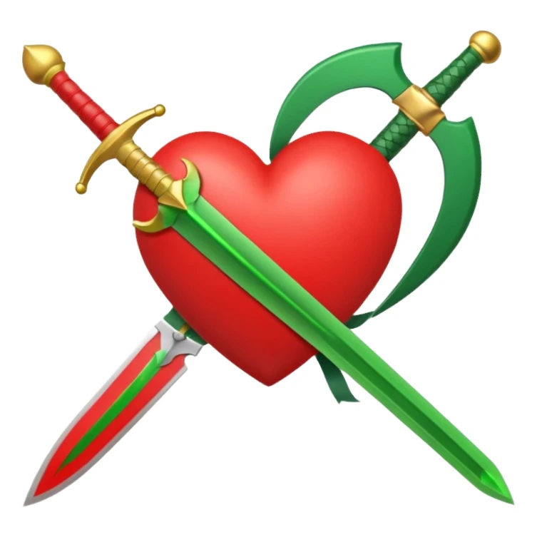 a red heart pierced by a green sword, with the text 'MODS' on a white ribbon sticker