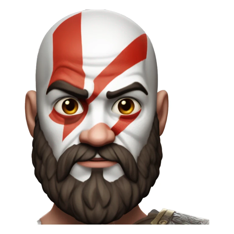 Do a front facing image of Kratos with one red stripe going down the right side of his face sticker