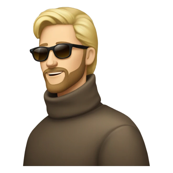 Blond man with beard wearing a mink coat, sunglasses, and a high neck turtleneck sticker