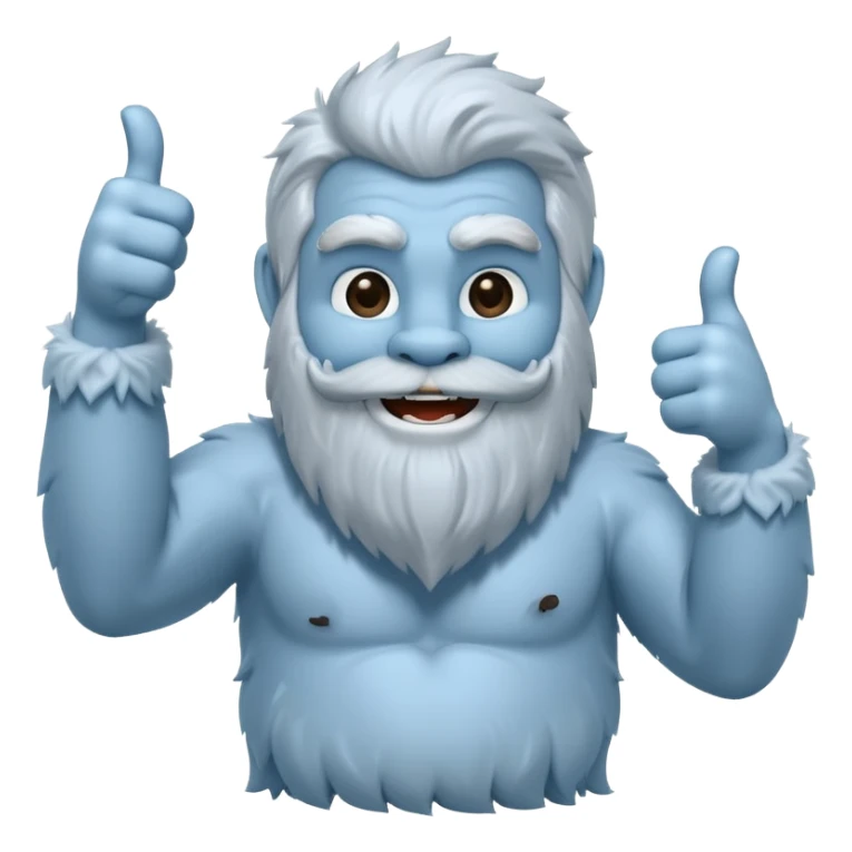 yeti, full body, ice grey blue, full beard, full fur, thumbs up, smiling, winking sticker