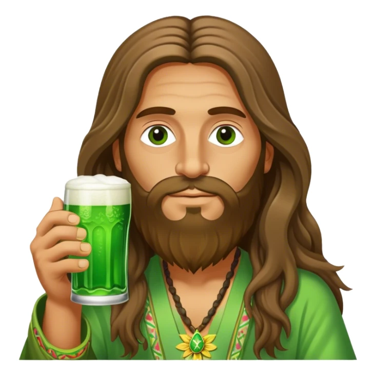 Long hair hippie drinking a green beer sticker