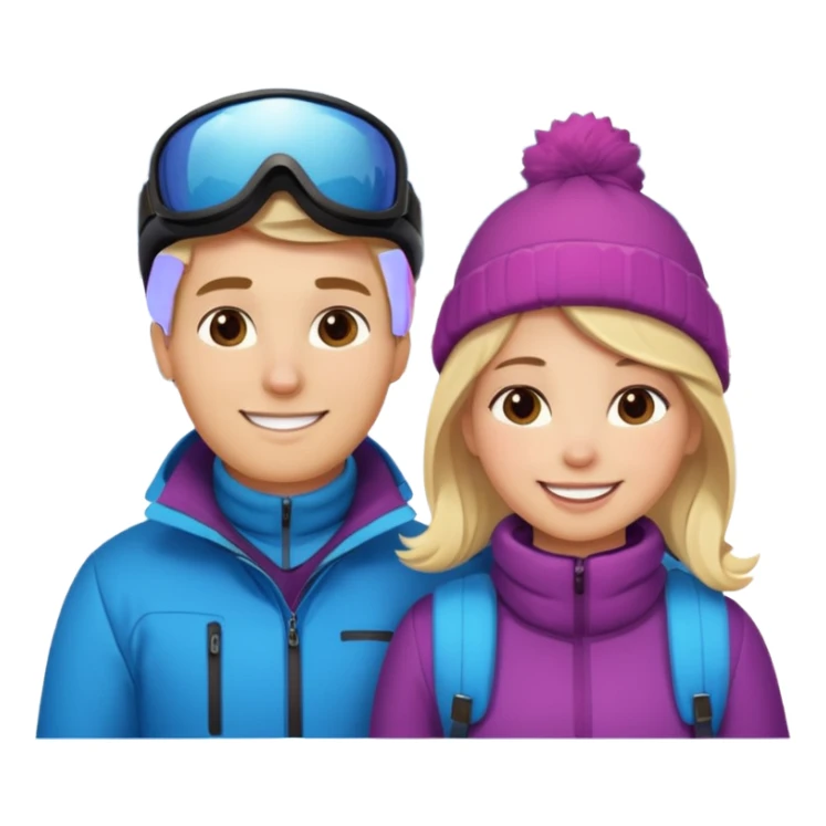 blonde guy with chubby brunette girl in ski 🎿 resort sticker