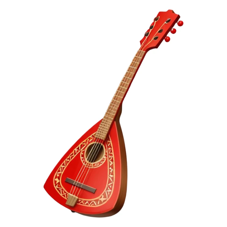 A light wooden balalaika with a red folk pattern sticker